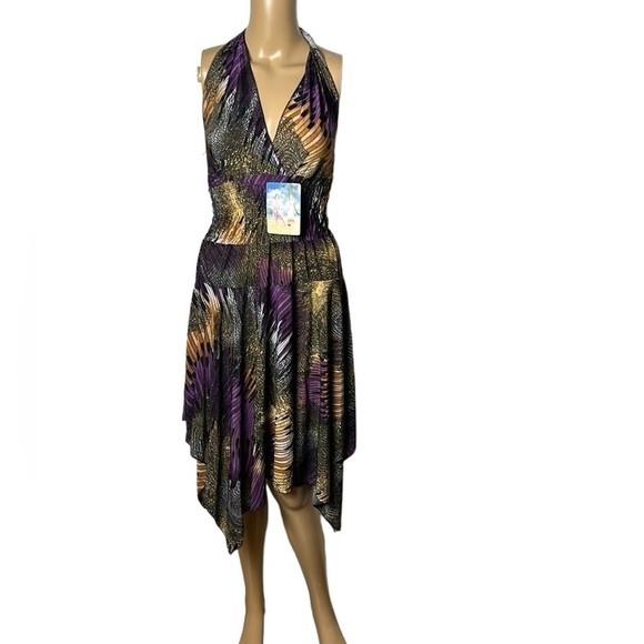 NWT Beach dress ,smocked halter hankie dress . Size  XS to XL. One size . - Picture 1 of 12